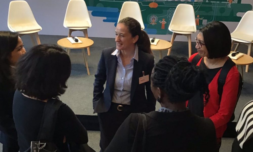 The group chats with Barbara Frei, EVP Europe Operations, Schneider Electric.